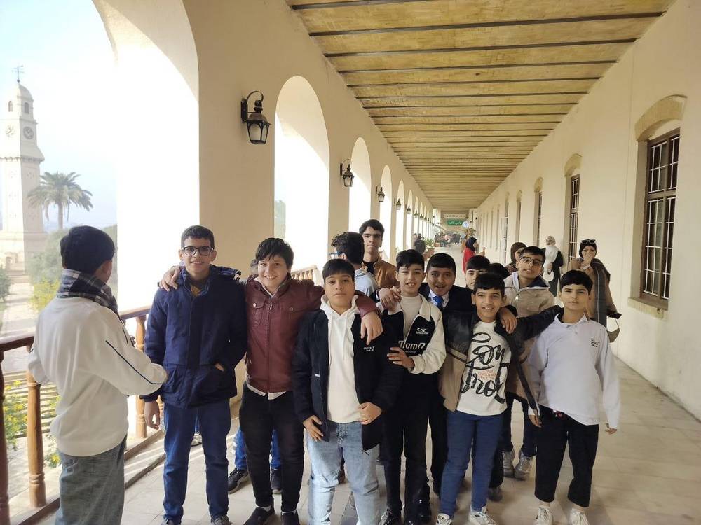 Boys from the orphan schools on the Qishla colonnade in Baghdad